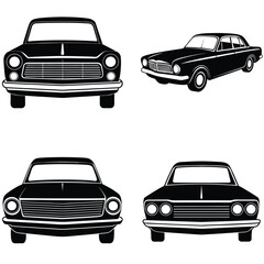 Obraz premium Set of retro car icons in vector style, featuring various transportation symbols and designs