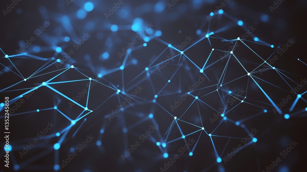 Poster abstract blue network of interconnected lines and nodes on a dark background, symbolizing technology