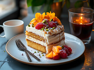 Yummy tasty cake ion a plate 