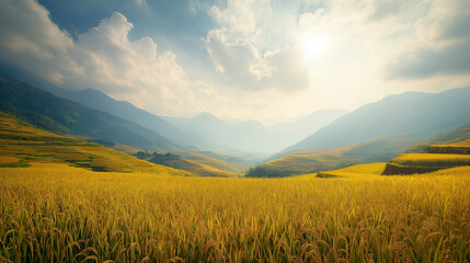 Obraz premium Golden Rice Terraces in Autumn Breathtaking Landscape Photography