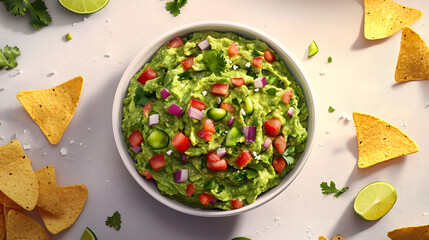 Yummy tasty avocado tomoates and chips in a bowl for food 