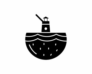 creative details Coconut with a Tiny Lighthouse on Top Icon vector illustration 
