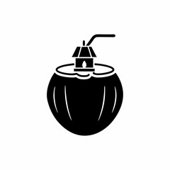 creative details Coconut with a Tiny Lighthouse on Top Icon vector illustration 