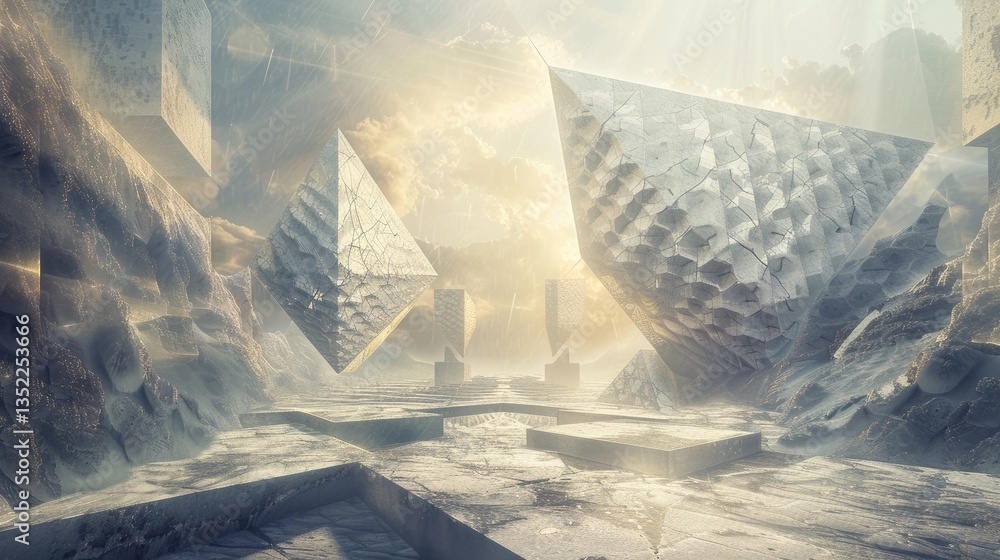 Poster explore an abstract visualization representing the 4th dimension, featuring surreal geometric shapes