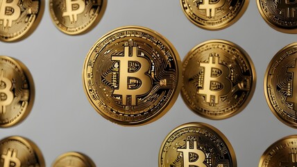 Minimalist Bitcoin Logo Icon - Shiny Gold Cryptocurrency Symbol on Plain White Background