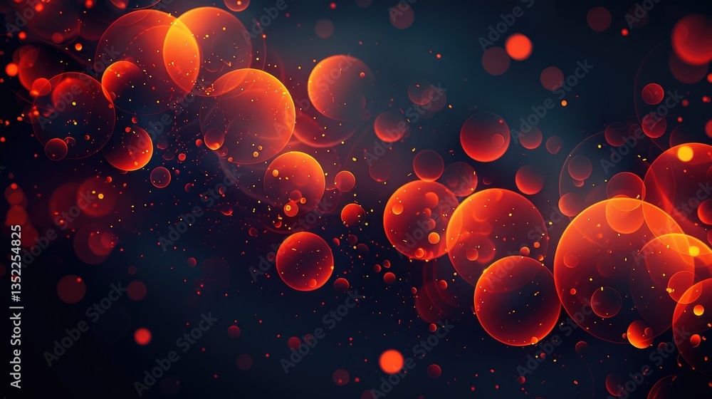 Poster 3d abstract red and orange circular shapes on a dark background. background image of 3d rendering ar