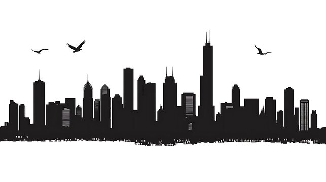 Modern city skyline silhouette in monochrome with minimal design image
