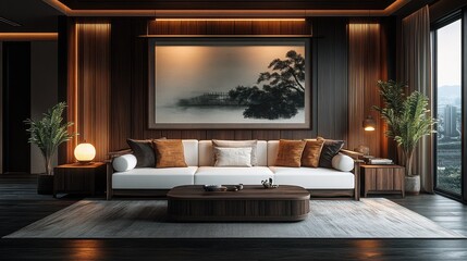 Modern Asian-inspired living room interior