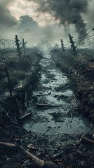 WW1: The Unforgiving Trenches - A Scene of Intense Battle and Survival