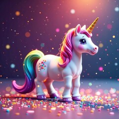 Fototapeta premium Rainbow glitter unicorn pony pattern, confetti sprinkles, horse, confetti, wonderland
