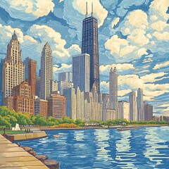 Fototapeta premium Stunning artistic cityscape reflecting on water with clouds above image
