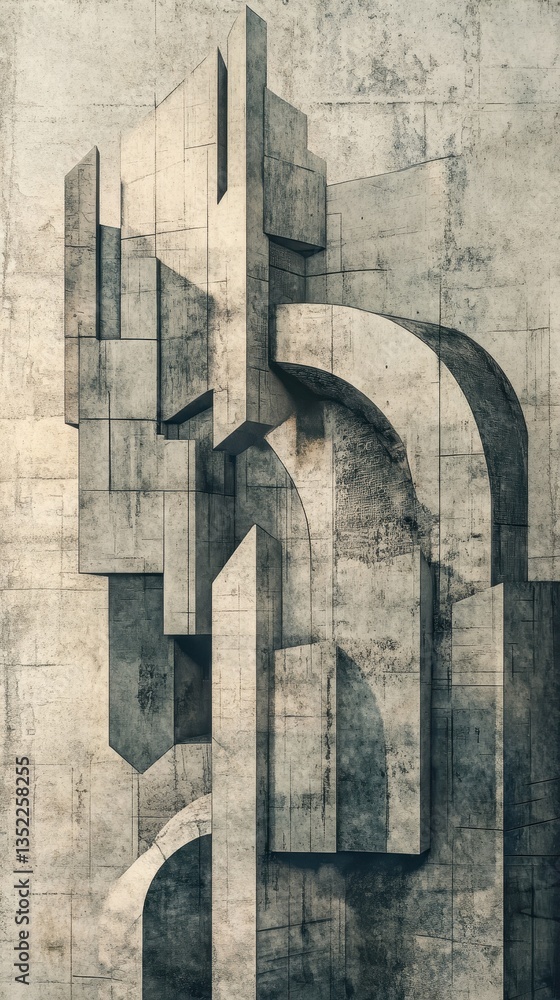 Poster abstract composition featuring various shapes and forms of concrete structures