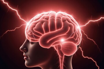 Obraz premium Stylized Brain with Electrical Activity: Conceptual Illustration for Neurology and Mental Health
