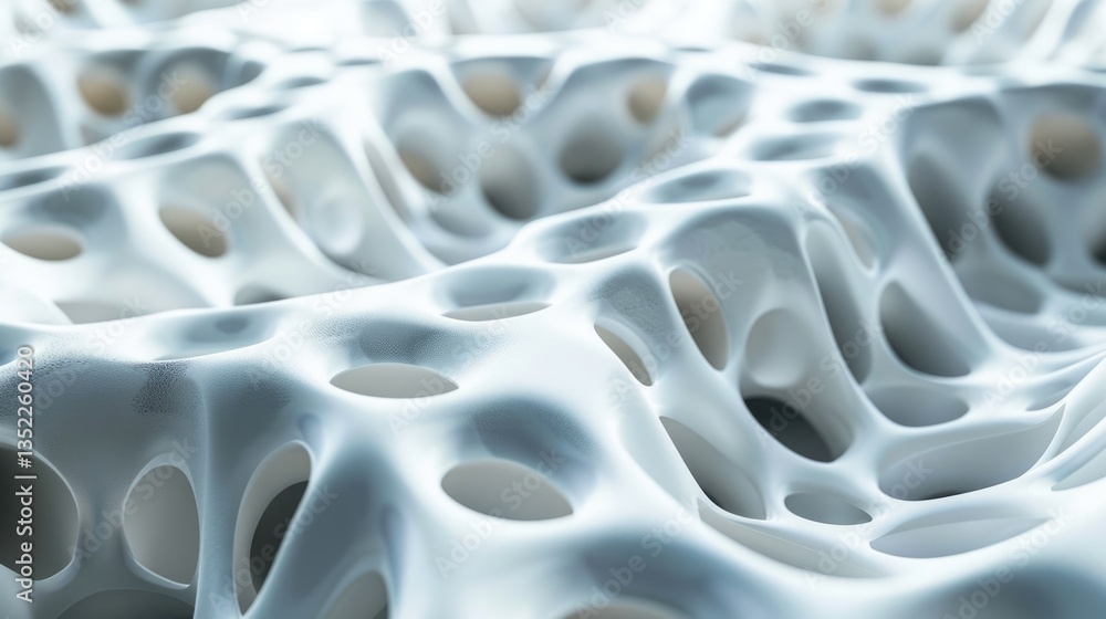 Fototapete abstract white organic structure with holes. modern 3d texture design. background image of 3d render