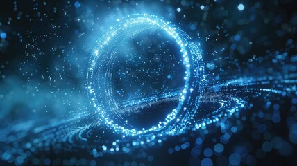 Abstract of blue light particle effect in digital technology design. Seamless modern art of futuristic energy in system structure with diagram pattern perfect for cyberspace style background. AIG53.