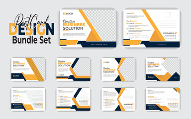 Fototapeta premium White background Amazing and modern postcard bundle. Professional Corporate layout Marketing landscape poster, Invitation Design, Corporate postcard. Marketing agency template, 5 set of collection