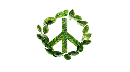 green eco symbol made of leaves on white ackground