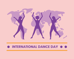 Global Celebration for International Dance Day with World Map and Silhouettes