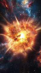 breathtaking view of supernova explosion, showcasing vibrant colors and dynamic energy radiating through cosmos. This stunning cosmic event captures beauty of universe