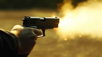 Handgun Shooting at Sunset: A Dramatic Close-up