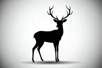 Obraz premium Majestic stag silhouette standing tall against a simple grey background, a powerful symbol of grace and wilderness.
