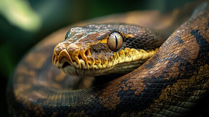 Fototapeta premium a boa constrictor, coiled up and ready to strike. 