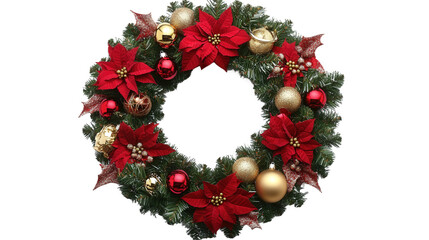 Christmas Wreath Decorated with Poinsettia