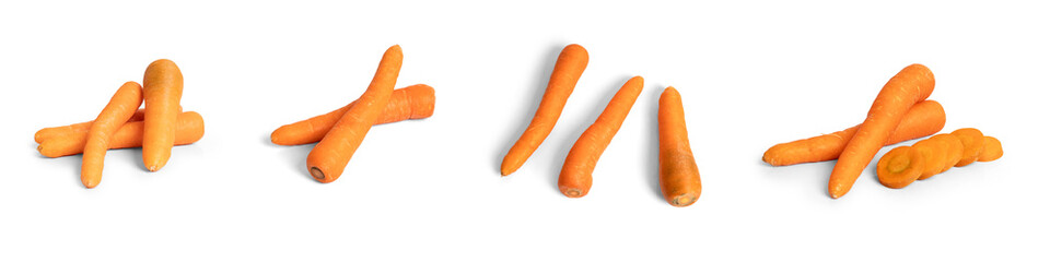 set of carrot with different poses isolated on white background.