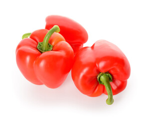 Fresh red bell peppers isolated on white background