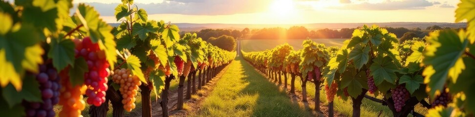 Naklejka premium Chilled icewine, sun-drenched vineyard, Canadian summer, drink, alcohol