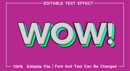 WOW, Editable 3D Text Effect Mockup. Glowing Graphic Style,
