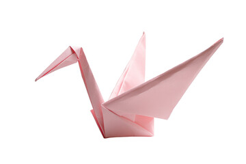 Fototapeta premium Pink Origami Bird in Flight on White Background