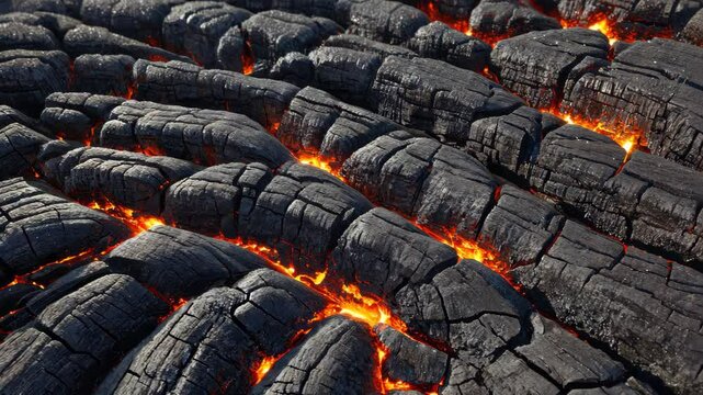 Smoldering charcoal pieces radiating heat with glowing veins, perfect for grilling, fire visuals, cooking and energy concepts