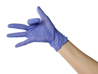 Doctor in medical glove on white background, closeup