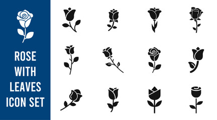Set of decorative rose with leaves.