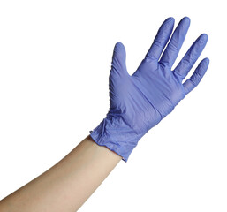 Doctor in medical glove on white background, closeup