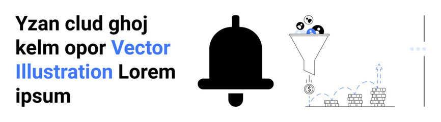 Obraz premium Notification bell, funnel filtering icons, arrows depicting flow, and a bar chart symbolizing data sorting, notifications, growth. Ideal for analytics, strategy, marketing optimization data