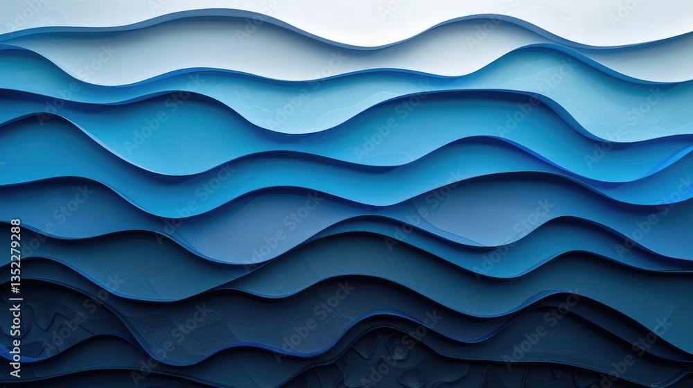 Poster layer blue paper cut texture. abstract wavy pattern design. background image of gradient blue color 