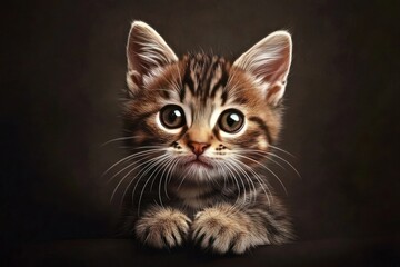 Adorable kitten portrait on dark backdrop
