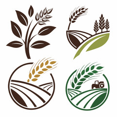 set of green leaves sustainable agricultural vector logo icons