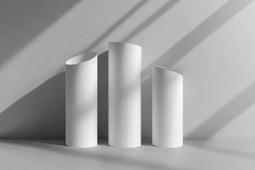 Minimalist White Cylinders Mockup Modern Product Display in Sunlit Room