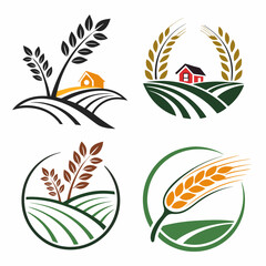 set of green leaves sustainable agricultural vector logo icons