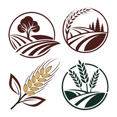 set of green leaves sustainable agricultural vector logo icons