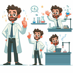 Happy scientist showcasing different poses in a laboratory with copy space
