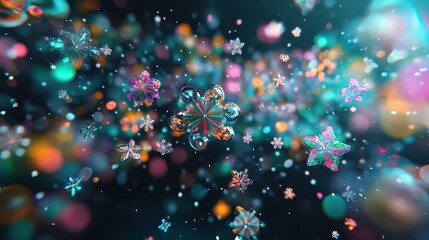 Colorful abstract scene showing various translucent star shaped objects