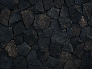 Dark stone wall texture.  Irregular shaped, dark gray and black stones. Seamless pattern.