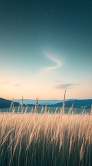 Obraz premium Golden Field Sunset for Starry Sky.