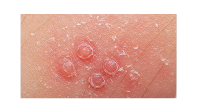 Close-up View of Human Skin Affected by Vesicular Skin Disease Featuring Blisters