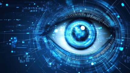 Futuristic Digital Eye with Blue Glowing Circuitry and Data Patterns