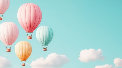 Fototapeta premium Colorful hot air balloons in clear sky scenic landscape aerial view travel adventure